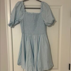 Francesca's Collections Light Blue Puff Sleeve Smocked Mini Dress